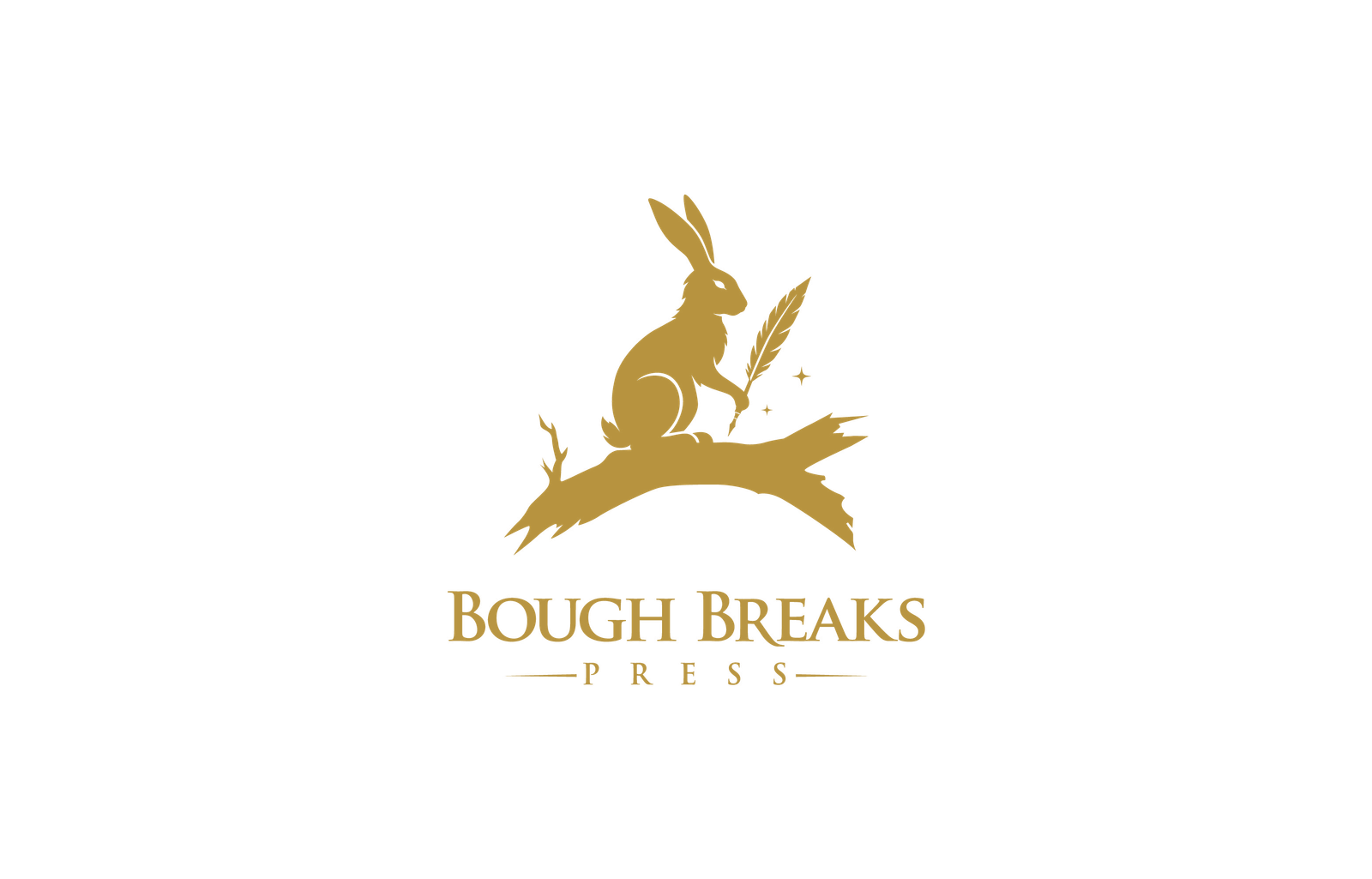 Bough Breaks Press — a rabbit holding a quill, perched on a dark bough